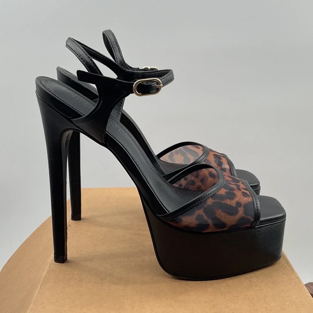 Steve Madden Cologne Leopard Multi Heels Print Mesh Platform Black Stiletto heel